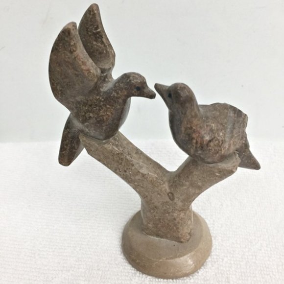 Love Birds Figurine Brown Tan Carved Stone 4 1/2" - Picture 3 of 8